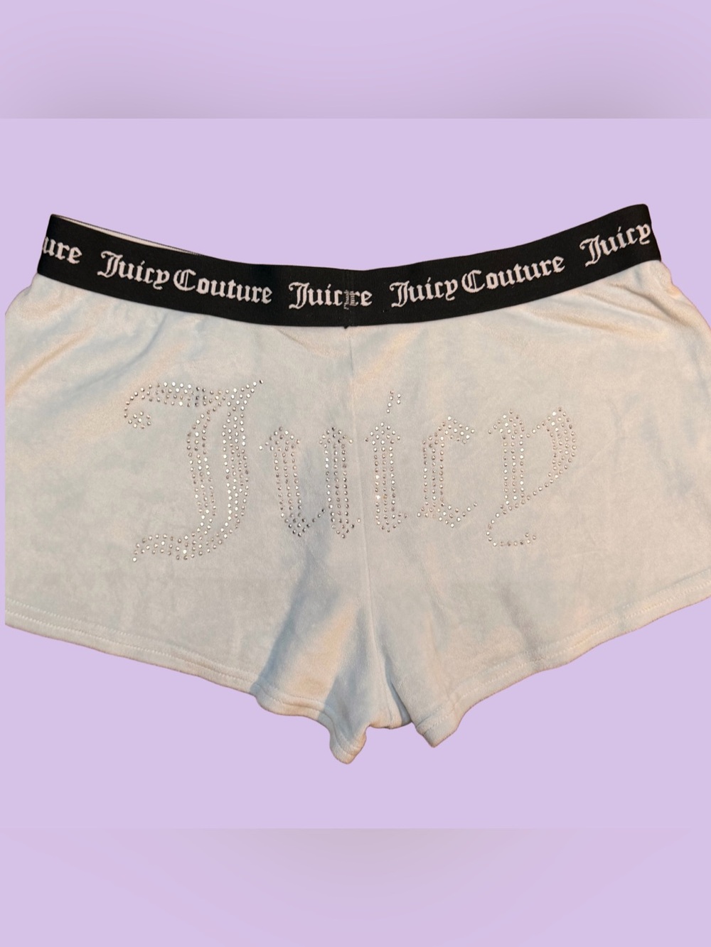 Juicy Couture White Crystal Logo Velour Athletic Lounge Shorts